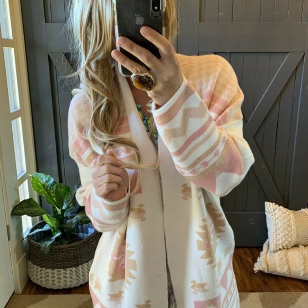 New Cozy Cowichan Print Boho Cardigan Sweater - Picture 2 of 6